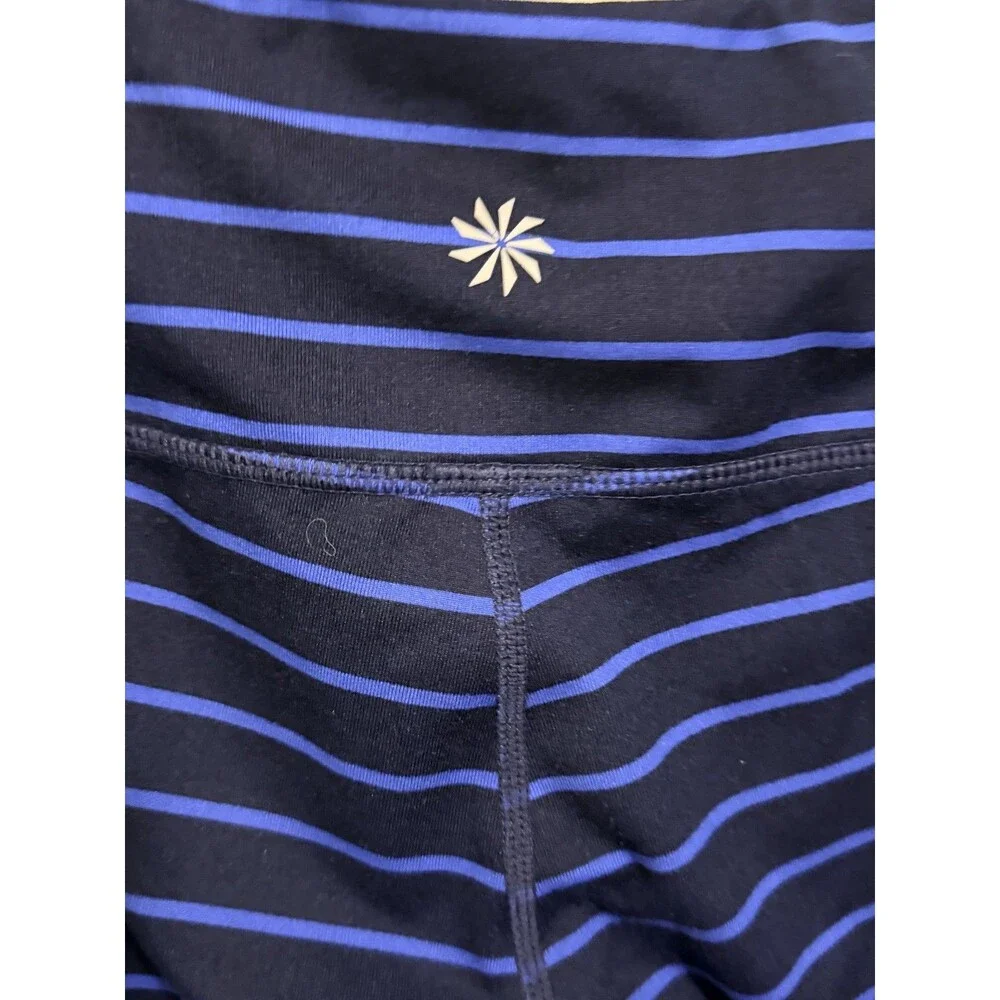 Athleta Chaturanga Navy Blue Striped Capri Leggings size medium